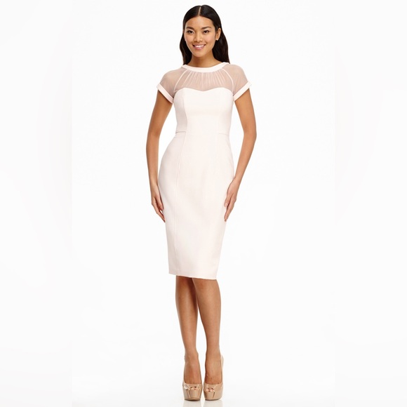 Maggy London Women's Blush Pink Illusion Top Crepe Dress - Picture 8 of 12